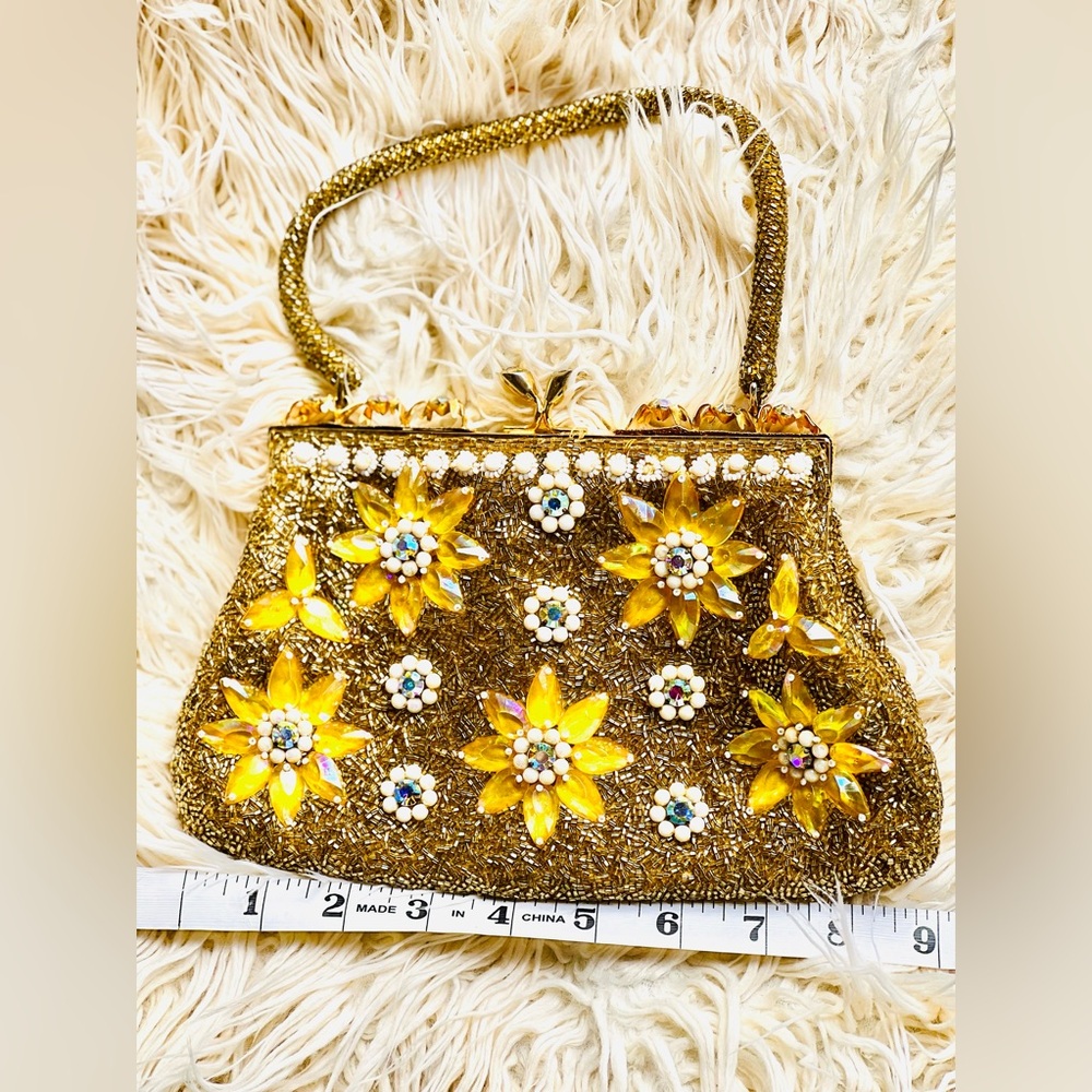 Vintage Hollywood Glam Purse, Bridal Wedding, Party, Beaded Sequins Rhinestones - Picture 7 of 9